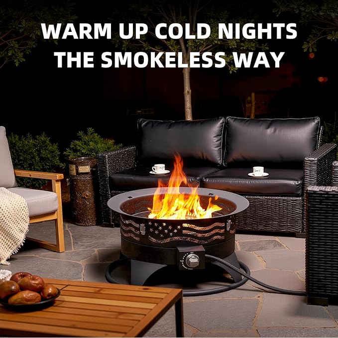 Panovue 24 Inch Portable Propane Fire Pit with Grill, 60000 BTU Outdoor Gas Firepit with Lava Rocks & Adjustable Flame, Smokeless Gas Firebowl for Backyard, Camping & Gatherings