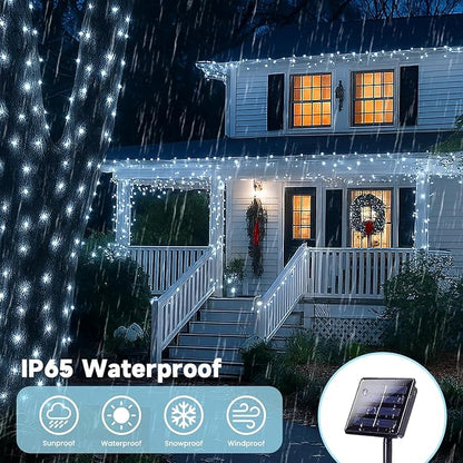 Solar Fairy Lights, 2 Pack Total 200LED 72FT Waterproof String Lights | Cool White, Silver Wire, 8 Lighting Modes Solar Twinkle Lights for Tree Garden Patio Party Outdoor Christmas Decorations