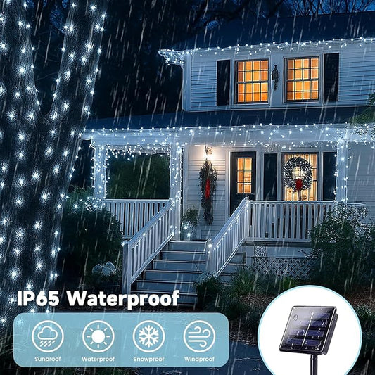 Solar Fairy Lights, 2 Pack Total 200LED 72FT Waterproof String Lights | Cool White, Silver Wire, 8 Lighting Modes Solar Twinkle Lights for Tree Garden Patio Party Outdoor Christmas Decorations