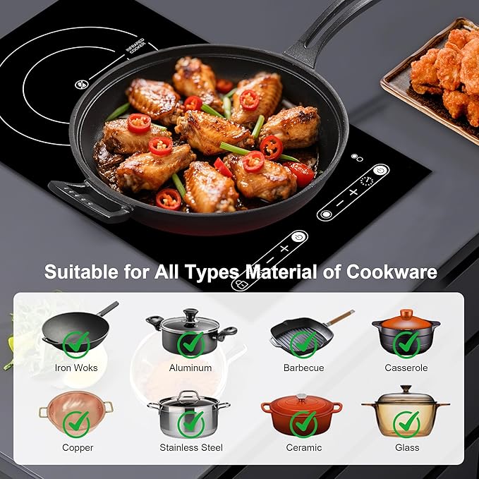Dual Coil Design of Infrared Double Burner, 1800W Electric Ceramic Hot Plate for Cooking, 2 Burner Cooker Portable Countertop or 12inch Built-in Cooktop Radiant Stove Top, Compatible with All Cookware