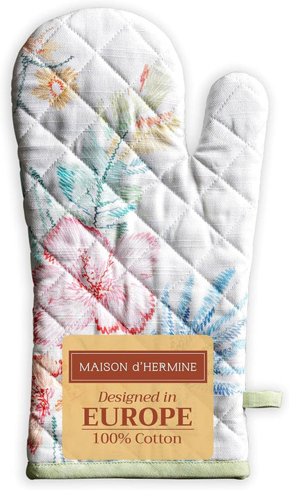 Maison d'Hermine Oven Gloves 100% Cotton Oven Mitt 7" x 13" with Loop Heat Resistant BBQ Cooking Gloves Baking Grilling Kitchen Hotel Home Farmhouse Spring Summer (Pack of 1, Paradise Island)