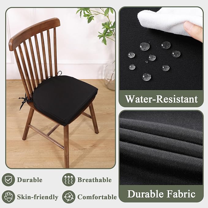 Topotdor Outdoor Chair Cushions Set of 4, 17"x16"x2" Patio Chair Cushions for Outdoor Furniture, Round Corner Outdoor Seat Chair Pads with Ties for Patio Garden Dining Office, Black