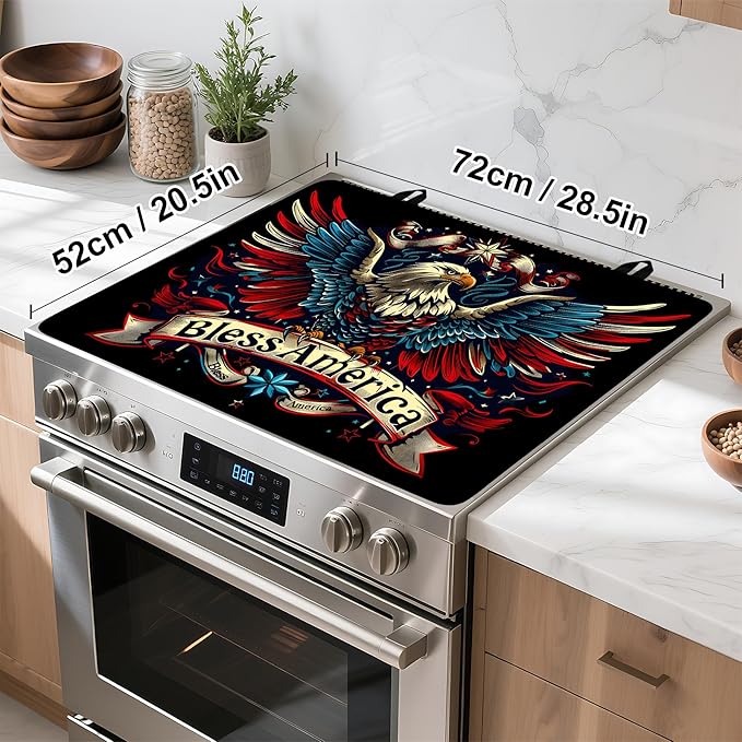 Patriotic Stove Top Cover, Heat Resistant Electric Stove Protector Mat, Large Diatomite Kitchen Counter Mat, Independence Day Decor American Flag Kitchen Accessory (eagle, 28x20 Inch)