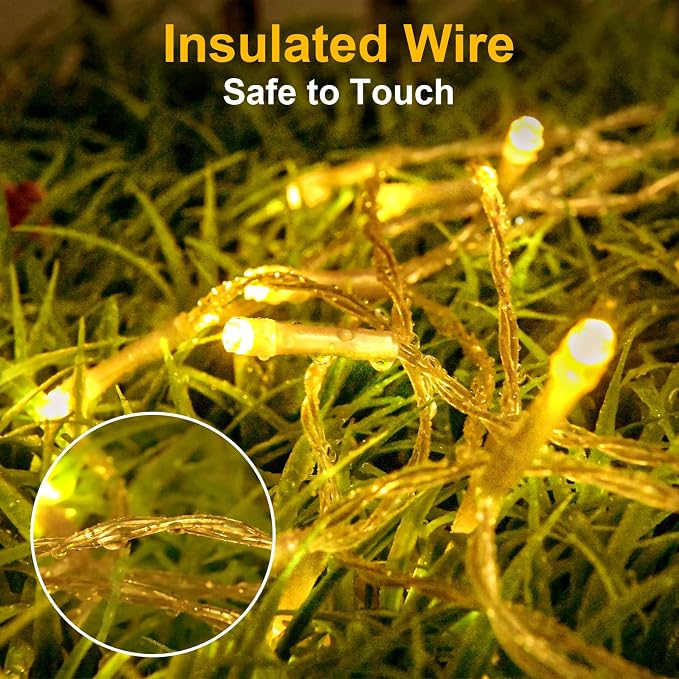 Christmas Lights Outdoor Battery Operated Total 100LED 33ft for Christmas Decorations 16.4Ft*2, 50LED*2 Waterproof Indoor with Timer for Christmas Decor, Warm White
