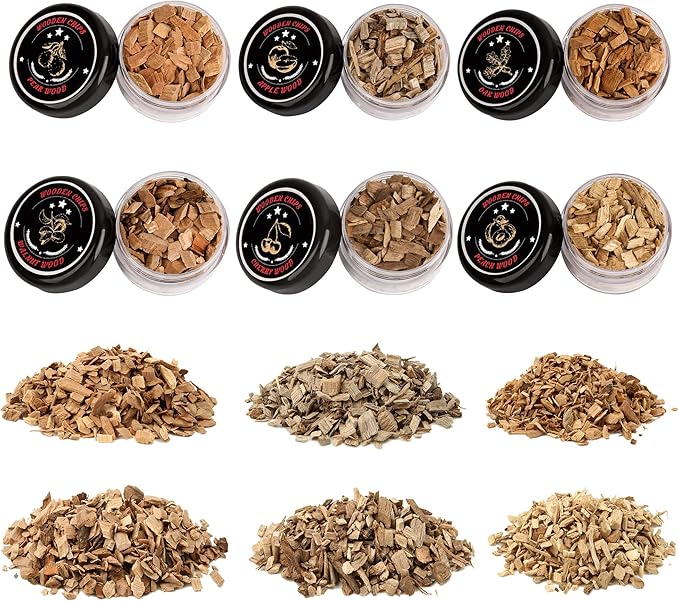 6 Wood Chips for Smoking,Flavors Cocktail Smoker Wood Chip, Smoke Infuser Chips for Drinks includes Peach, Oak, Cherry, Apple, Walnut and Pear Wood Chips for Whiskey Wood Smoking Chip