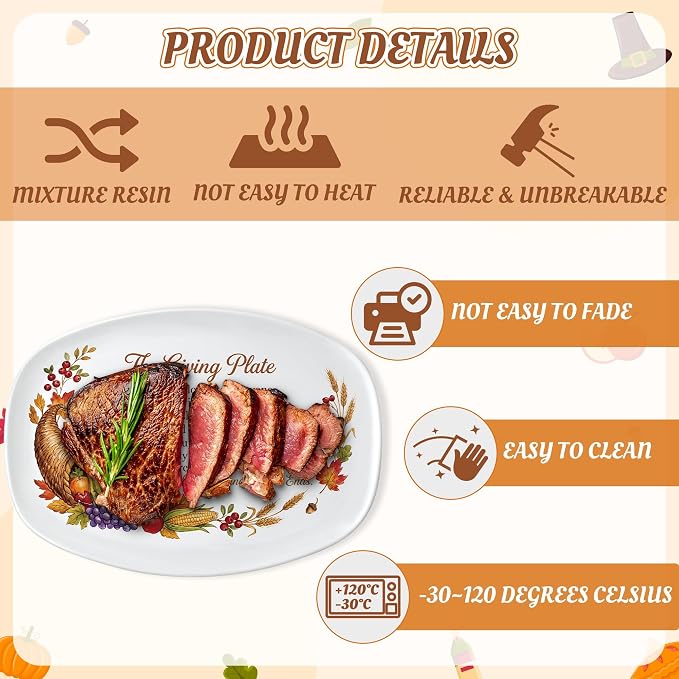 R HORSE Thanksgiving Melamine Platter Gift | The Giving Plate Reusable Serving Tray, Thanksgiving Serving Dish Plate for Turkey, Snack, Dessert, Dinner Party Supplies