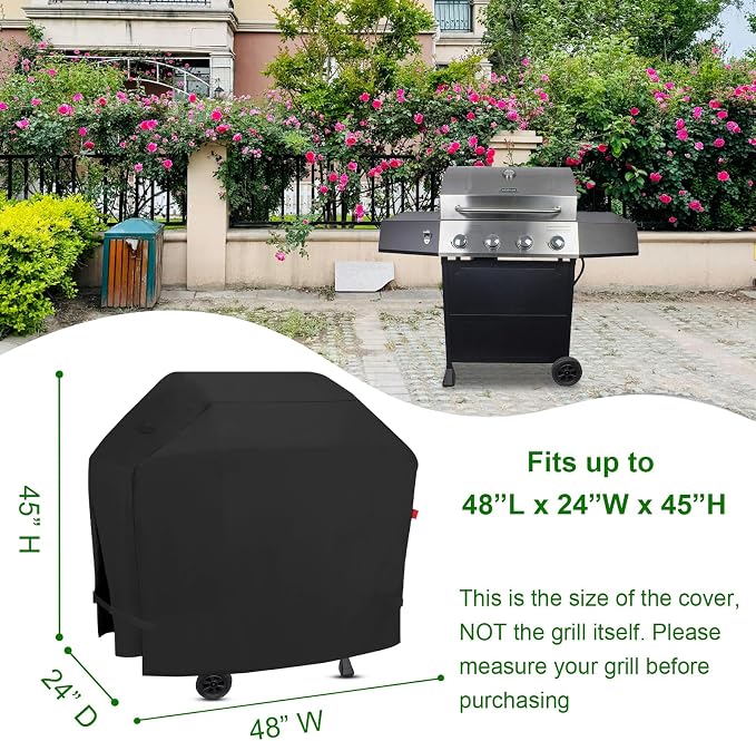 Outdoor Grill Cover Fits Cuisinart 4-Burner Gas Grill CGG-7400, Cover Geny Waterproof 600D Heavy Duty Barbecue Grill Covers, 48" L x 24" D x 45" H.