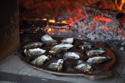 Outset Cast Iron Oyster Grill Pan, 12 Cavities, Black Oyster BBQ and Serving Pan | Grill & Serve Oysters In One Pan | 12 Capacity Oyster Tray & Plate | Oven, Grill & Stovetop Safe | Durable Cast Iron Platter