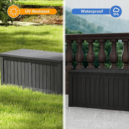 FEFLO 120 Gallon Waterproof Resin Outdoor Storage Box, Lockable & UV Resistant Patio Deck Boxes, Outside Storage for Patio Cushions, Pool Toys, Garden Tools & Package Delivery, Black