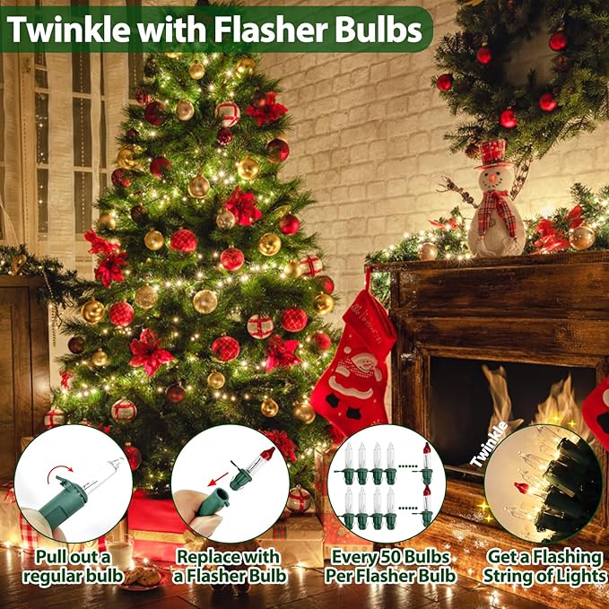 Clear Christmas Lights 50FT 200 Incandescent Bulbs Warm White Mini Lights with Green Wire for Christmas Tree, Garland, Thanksgiving, Wedding, Party, Home, Indoor & Outdoor Festival Decoration