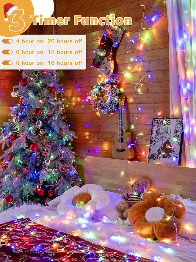Guhope Christmas String Lights Indoor 1200LED 196FT, Waterproof Outdoor String Lights with Remote and Timer, 8 Modes Dimmable Christmas Lights for Indoor Outdoor Party Holiday Decorations (Multicolor)