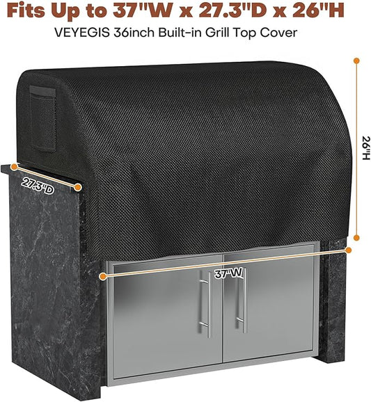 Built-in Grill Cover 36 Inch, Island Grill Top Cover for DCS, Kitchen-Aid, Jenn-Air, Napoleon, Coyoto, Weber and More 32"-36" Built-in Grill, 600D Heavy Duty Waterproof, 37"W x 27.3"D x 26"H