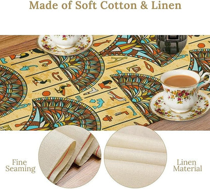 Vintage Ancient Egypt Table Runner Old Egyptian Hieroglyphics Print Mysterious Egypt Culture Dinner Runner for Home Kitchen Dining Coffee Table Party Holiday Decor 13x60in