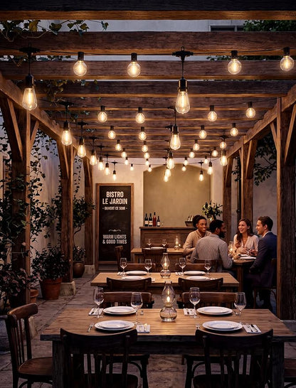 30Ft LED Outdoor String Lights with 13 S14 G40 Waterproof Bulbs Dimmable | Connectable Plug in Outside Hanging Lights for Indoor and Outdoor, Backyard, Bistro, Porch, Cafe,Deck,Garden,Warm White 2700K