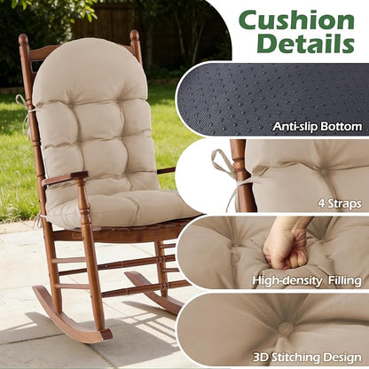 Rocking Chair Cushions, Indoor/Outdoor Adirondack Chair Cushion, Waterproof and Fade-Resistant Rocking Chairs Pads, Non-Slip Tufted High Back Patio Chairs Cushions with Ties, 44x19x4 Inch, Beige