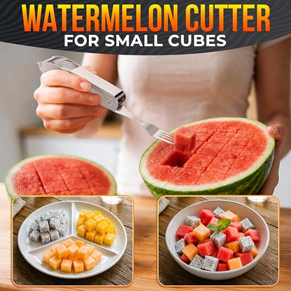 2-in-1 Watermelon Cutter Slicer Tool, Watermelon Fork, 304 Steel | Fruit Cutter Tool that Cube Mango, Cantaloupe & Dragon Fruit for Parties, Picnics & Summer Salads by Dual-Sided Blades