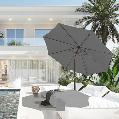 JEAREY 10FT Outdoor Patio Umbrella Outdoor Table Umbrella with Push Button Tilt and Crank, Market Umbrella 8 Sturdy Ribs UV Protection Waterproof for Pool, Garden (Gray)