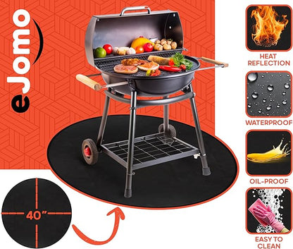 Under Grill Fire Pit Mats for Outdoor Grill Deck Protector - Black Under BBQ Grill Mat w/Fire Blanket & Corner Weights, Double-Sided Fireproof Design, Heat Resistance Up to 2000°F (Round, 40)