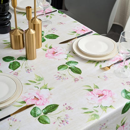 LIBERECOO Reinforced Vinyl Tablecloth with Flannel Backing Waterproof Oil-Proof Floral Plastic Table Cloth Stain-Resistant Wipeable Table Cover Not Stiff