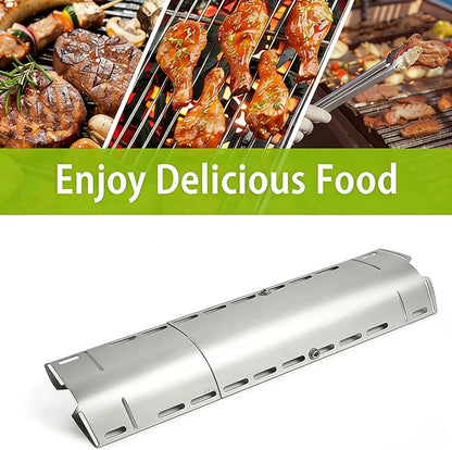 Universal Adjustable Grill Heat Plates, Heat Tents, Flame Tamer Burner Covers, Heavy Duty Heat Plate Shield, Stainless Steel Grill Replacement Parts, Extends from 12" up to 18" L, 2 Pack