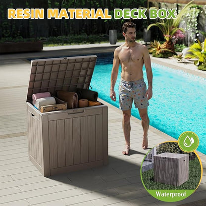 35 Gallon Waterproof Outdoor Storage Box,Deck Boxs for Outdoor and Indoor Use,Deck Storage Box for Picnic Supplies,Gardening Tools,Lockable and Easy to Install(Grey)