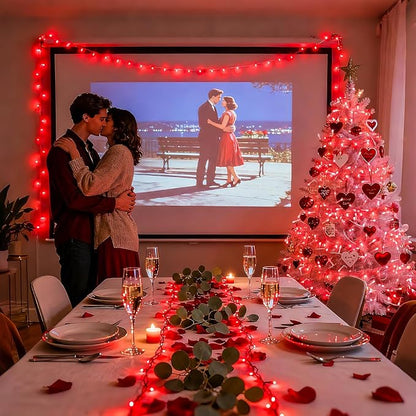 JMEXSUSS 33ft 100 LED Red Battery Operated Lights with Remote, Valentine Lights Battery Operated, Christmas String Light Indoor Outdoor for Valentine's Day Tree House Yard Xmas Decor (Pack of 2)