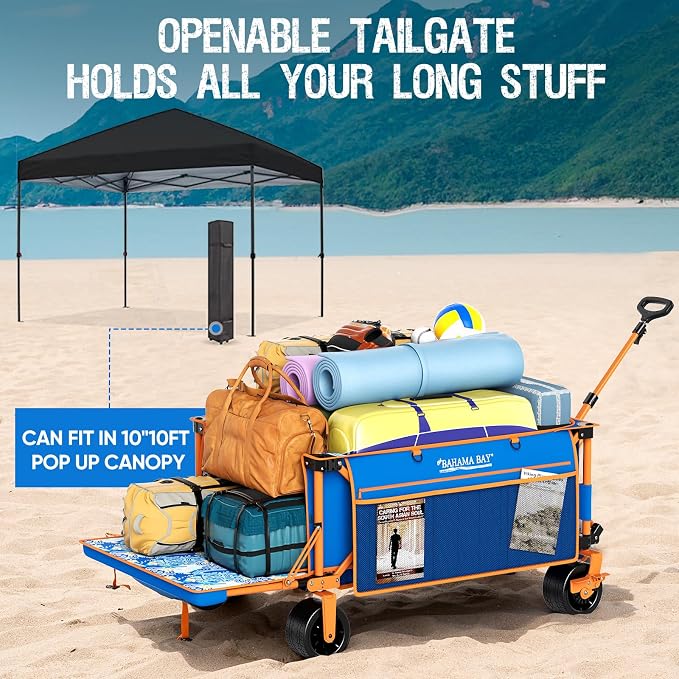 Extra Large Heavy-Duty Beach Wagon - 55.11" x 26.38" Foldable Utility Cart with 400 lbs Capacity, Compact Fold Design, Ideal for Beach, Camping, Groceries, and Outdoor Adventures
