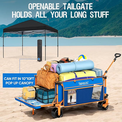 Extra Large Heavy-Duty Beach Wagon - 55.11" x 26.38" Foldable Utility Cart with 400 lbs Capacity, Compact Fold Design, Ideal for Beach, Camping, Groceries, and Outdoor Adventures
