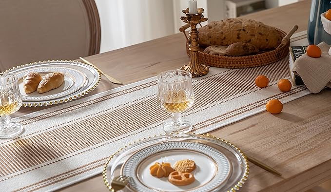 Caflife Boho Table Runner Brown for Modern Farmhouse Coffee Table Decor, Rustic Woven Runner with Handcrafted Tassels for Home Dining Table décor 13 x 90 Inch Long