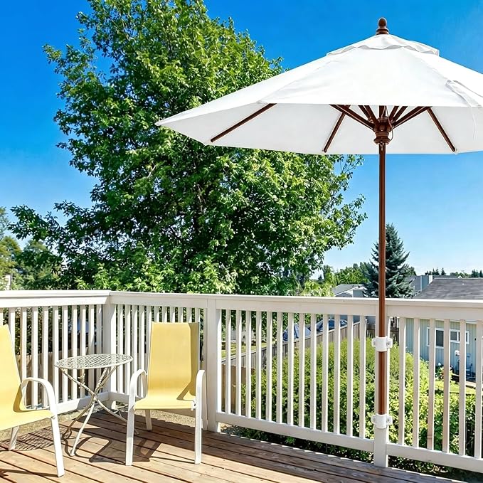 Stainless Steel Deck Umbrella Mount,Heavy Duty Patio Umbrella Holder for Deck Railing (Fit Max OD 2 Inch),Can Be Installed at Right Angles or Flat Surfaces,White