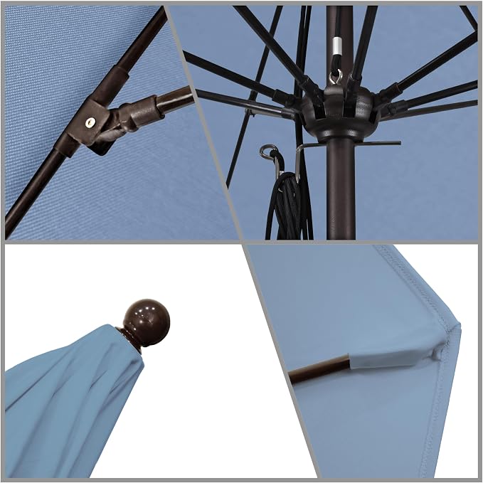 California Umbrella 11' Rd. Venture Series Contract Grade Patio Umbrella, Pulley Open, Bronze Finish, Sunbrella Air Blue
