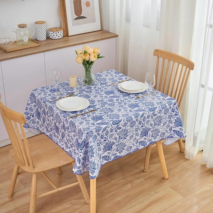 LIBERECOO Heavy Duty Vinyl Tablecloth with Flannel Backing Waterproof Oil-Proof Plastic Table Cloth Stain-Resistant Wipeable Rectangle or Square Table Cover for Indoor and Outdoor 54 x 54 Inch