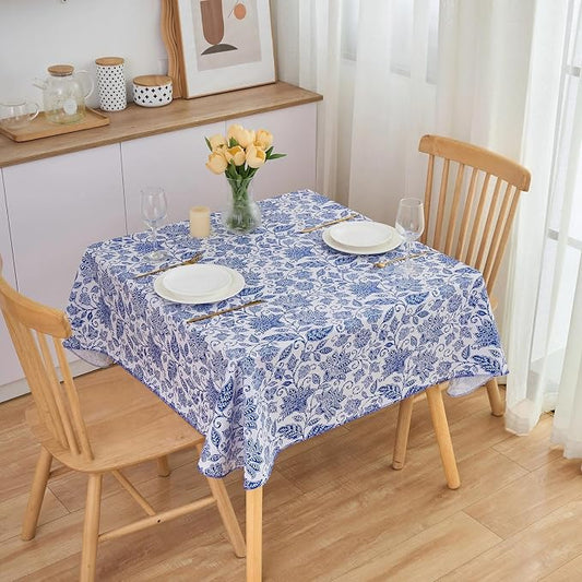 LIBERECOO Heavy Duty Vinyl Tablecloth with Flannel Backing Waterproof Oil-Proof Plastic Table Cloth Stain-Resistant Wipeable Rectangle or Square Table Cover for Indoor and Outdoor 54 x 54 Inch