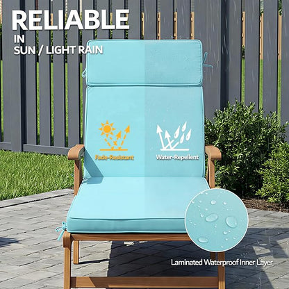 72 x 21 Inch Outdoor Chaise Lounge Cushion - Removable Cover, 4-Section Design, Water-Repellent & Fade-Resistant, 6 Tie Straps, Replacement for Patio & Pool Chairs - Light Blue