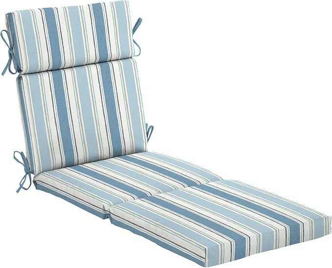 Arden Outdoor Chaise Cushion, 22x77, French Blue Stripe | Lounge Cushion, Rain-Proof, Fade Resistant, Mold and Mildew Resistant