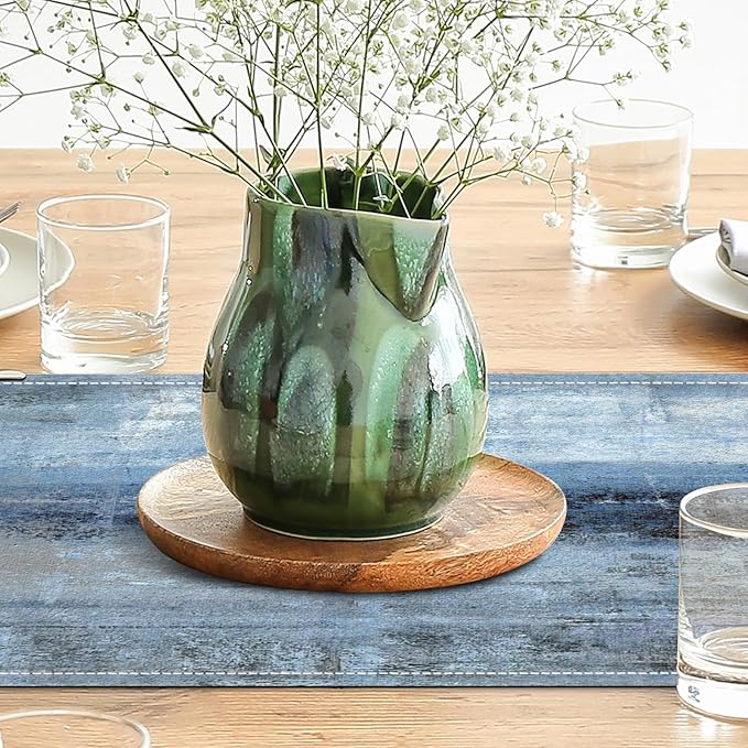 Blue Grey Table Runners Modern Art Farmhouse Linen Table Runners Dresser Scarves Retro Rustic Style for Party Kitchen Dining Table Coffee Holiday Party Decor (13"x 90", Blue Grey)