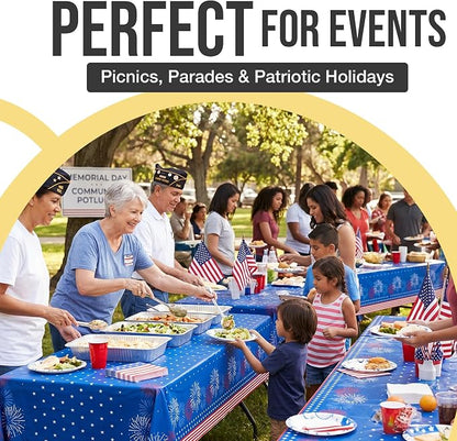 Exquisite 66% Thicker 4th of July Tablecloth 6 Pack - Patriotic Red White and Blue Plastic Tablecloth Rectangle 54x108 Inch - American Flag Disposable Table Cover - Memorial Day Independence Day