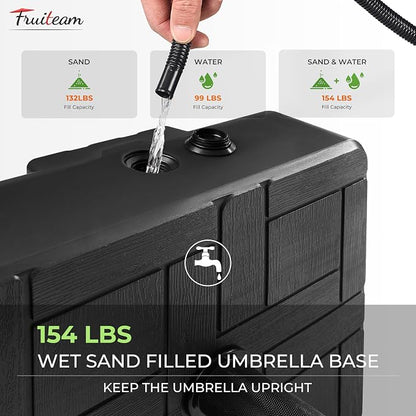 FRUITEAM 155lb Capacity Fillable Portable Umbrella Base with Wheels,Patio Umbrella Base Heavy Duty, Square Market Stand for Patio,Outdoor w/ 4 Wheels, 2 Knobs, Suitable for 6-12 ft Outdoor Umbrella