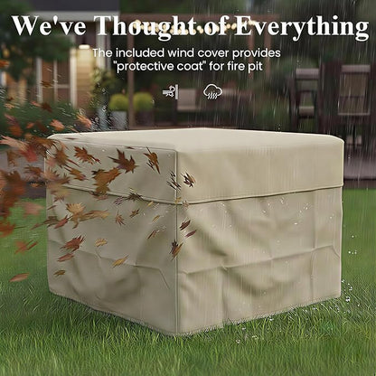 32'' Propane Fire Pit Table, 40,000 BTU Outdoor Square Gas Firepit with Auto-Ignition, Waterproof Cover, Lava Rock for Patio Deck, Imitation Stone Concrete, CSA Certified, Gray