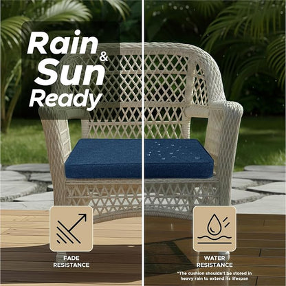 Outdoor Chair Cushions, Set of 2, 22 x 22 Inch, Navy Blue | Water Resistant, Fade Resistant, Patio Furniture Square Seat Replacement, Removable Cover with Ties, Non-Slip Bottom
