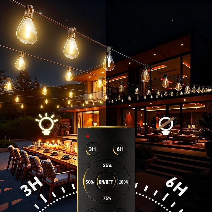 REEMEER 200FT LED Outdoor String Lights with Remote, Dimmable Timing 3 Light Modes Outside Patio Lights for Backyard Porch Deck Garden Balcony Pool Party Hanging Lighting Decor