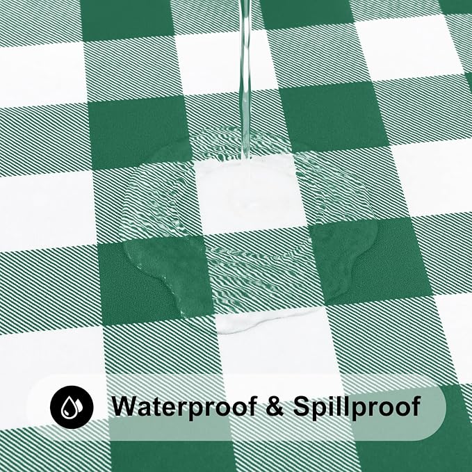 Smiry Rectangle Picnic Table Cloth, Elastic Waterproof Fitted Vinyl Tablecloths, Flannel Backed Buffalo Plaid Table Covers for Dining, Camping, Outdoor (Emerald Green and White, 30" x 60")