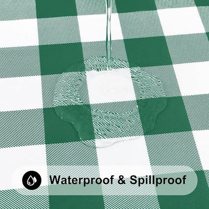 Smiry Rectangle Picnic Table Cloth, Elastic Waterproof Fitted Vinyl Tablecloths, Flannel Backed Buffalo Plaid Table Covers for Dining, Camping, Outdoor (Emerald Green and White, 30" x 72")