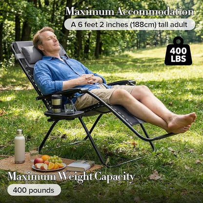 NEWBULIG Padded Zero Gravity Chair, Folding Lounge Chair Outdoor, Black | Foldable Beach Camping Recliner Chair with Adjustable Pillow and Trays for Poolside Lawn Patio