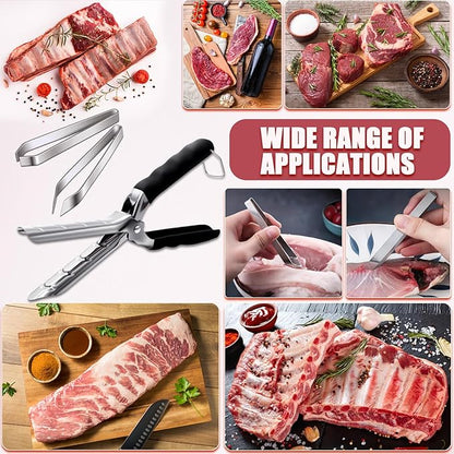 Rib Membrane Removal Tools, Rib Prep Tool, Stainless Steel BBQ Rib Skinner with 2Pcs Tweezers Pliers and Gloves, for Easy Rib Skinner, Kitchen Gadgets for Barbecue Enthusiasts & Chefs
