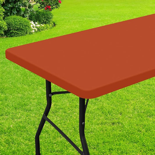 Smiry Rectangle Picnic Table Cloth, Waterproof Elastic Fitted Tablecloths for 6 Foot Tables, Washable Polyester Table Cover for Camping, Indoor and Outdoor (Rust, 30"x72")