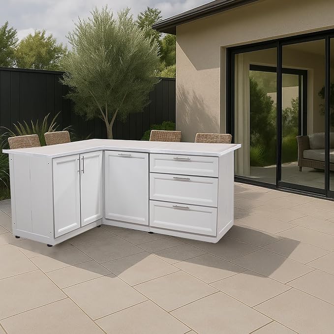 Blue Sky Outdoor Living White Shaker 3-Piece Outdoor Kitchen Combo Set 12 – Modular Weatherproof Storage Cabinets