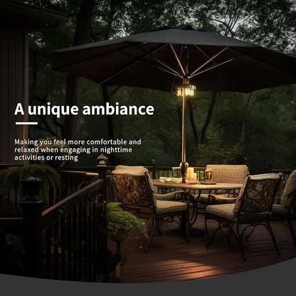 Patio 2 Packs Umbrella Light with LED Edison Bulbs, Battery Operation Cordless-Outdoor Umbrella Pole Lights with 2 Lighting Modes for Garden，Patio, Backyard, Camping or BBQ - Brown