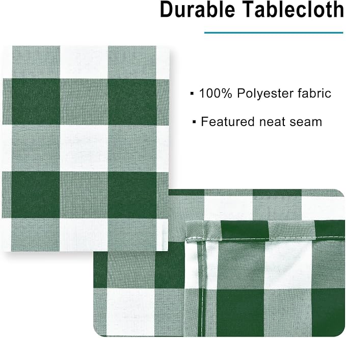 Hiasan Checkered Square Tablecloth - Stain Resistant, Waterproof and Wrinkle Resistant Washable Table Cloth for Christmas, Dining and Outdoor Use, 54 x 54 Inch, Forest Green and White Gingham Pattern