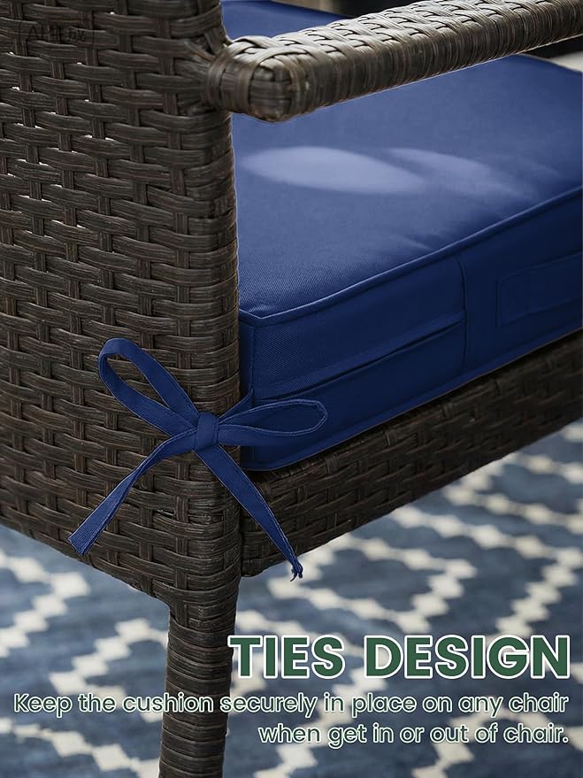 Outdoor Chair Cushion 19 x 19 x 4 Inches Patio Furniture Outdoor Waterproof Seat Cushion, Patio Chair Cushion with Handles and Ties, Square Dining Chair Cushion Set of 2, Blue